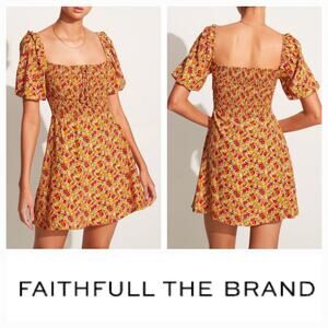 NWT Faithfull the‎ Brand Il Carro La Gomera Floral Print Mini Dress Sz. 8 Orange